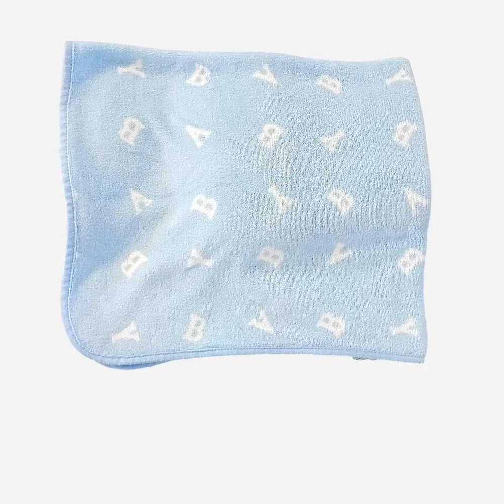 Carter's Watch The Wear Baby Blue Polyester Blanket White Repeating 'BABY' Text